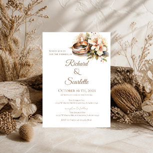 Invitación de boda con anillos florales elegantes