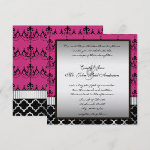Invitación de boda con araña de plata y negro rosa