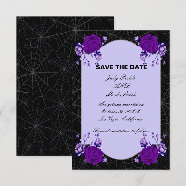 Invitación de boda con araña de telaraña floral de (Anverso / Reverso)
