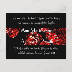 Invitación de boda con árbol de hojas rojas y negr