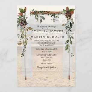 Invitación de boda con arbor floral de playa