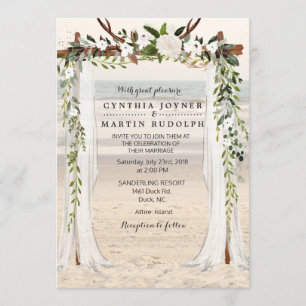 Invitación de boda con arbor floral de playa