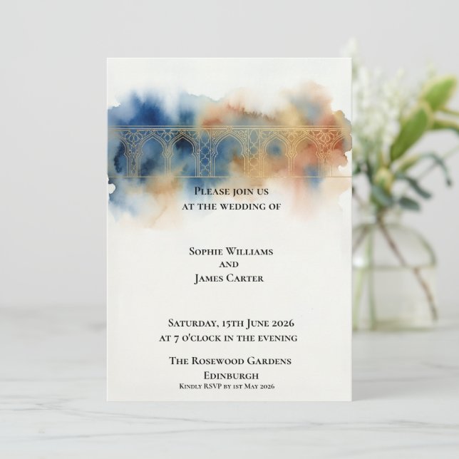 Invitación de Boda con Arco Bohemio Marroquí (Anverso de pie)