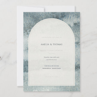 Invitación de boda con arco de acuarela de azul po