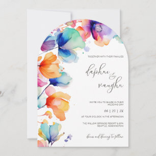 Invitación de boda con arco de acuarela floral vib