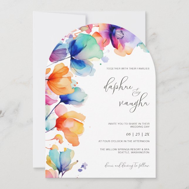 Invitación de boda con arco de acuarela floral vib (Anverso)