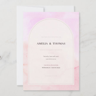 Invitación de boda con arco de acuarela rosa rubor