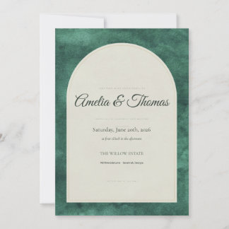 Invitación de boda con arco de acuarela verde esme