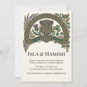 Invitación de boda con arco de cardo celta