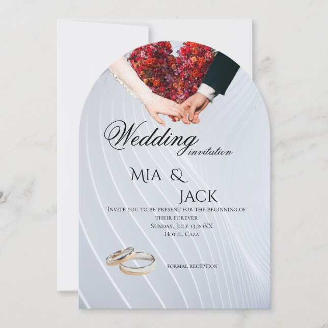 Invitación de boda con arco de corazón floral romá (Anverso)