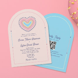 Invitación de Boda con Arco de Corazón Retro y Cód