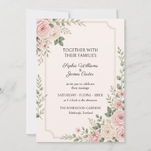 Invitación de boda con arco de eucalipto y rosa so