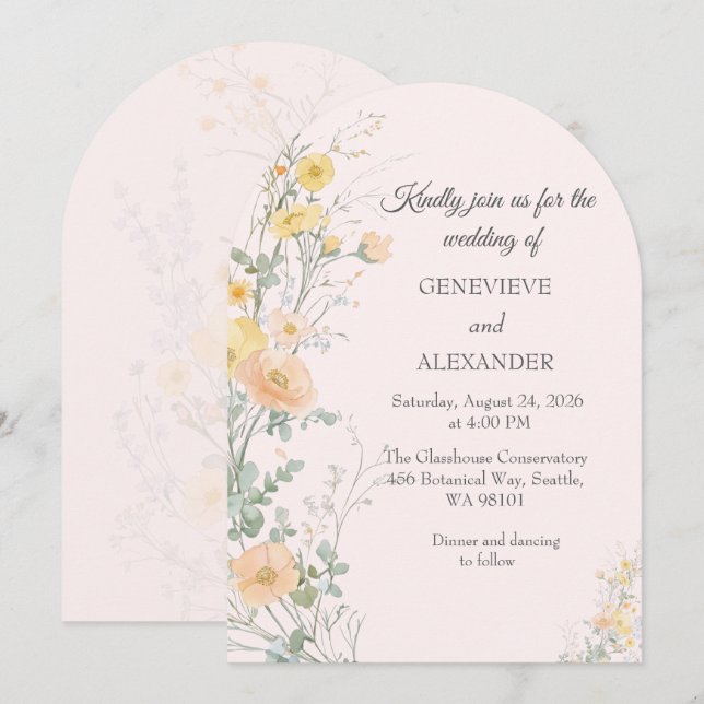 Invitación de Boda con Arco de Flores Silvestres R (Anverso / Reverso)
