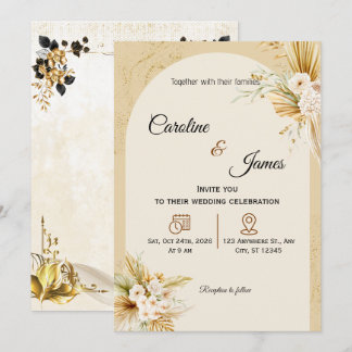 Invitación de boda con arco de hierba de Pampas Bo