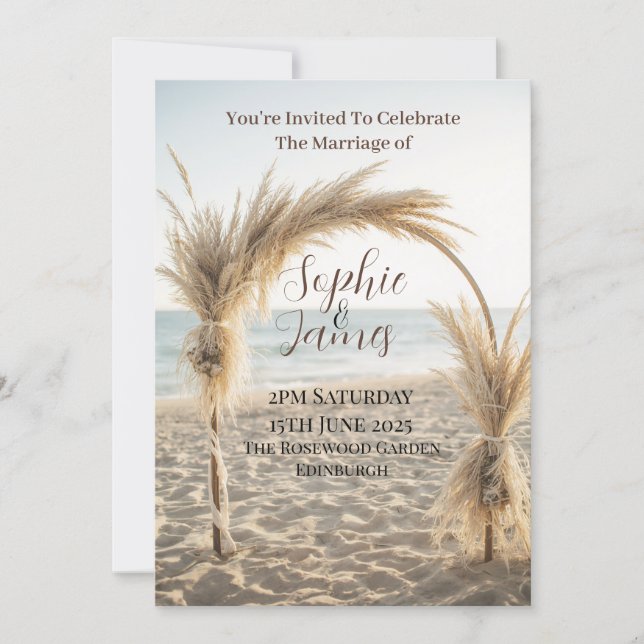 Invitación de boda con arco de hierba de Pampas en (Anverso)