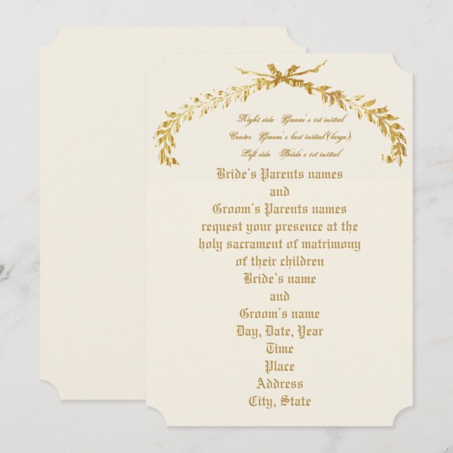 Invitación de Boda con Arco de Hoja de Oro (Anverso / Reverso)