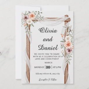 Invitación de Boda con Arco de Madera Floral Rústi