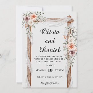 Invitación de Boda con Arco de Madera Floral Rústi