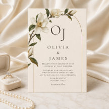 Invitación de boda con arco de oro y magnolia marf