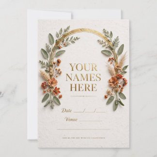 Invitación de boda con arco de oro y salvia en ter