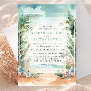 Invitación de boda con arco de palmera de acuarela