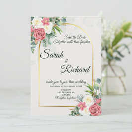 Invitación de Boda con Arco de Rosa Dorada Elegant