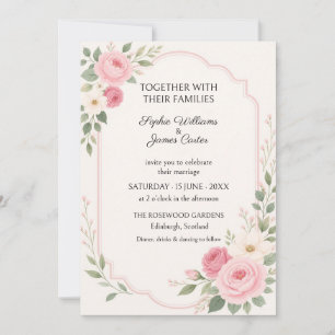 Invitación de boda con arco de rosa rosa rubor