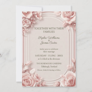 Invitación de boda con arco de rosa rosa rubor