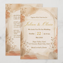 Invitación de boda con arco de terracota y oro est