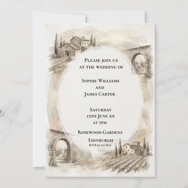 Invitación de boda con arco de tierras altas en se (Anverso)