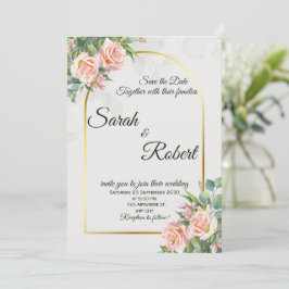Invitación de Boda con Arco Dorado y Floral Rosa E