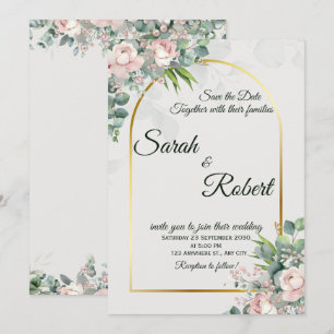 Invitación de Boda con Arco Dorado y Floral Rosado