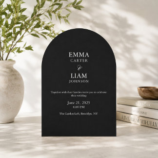 Invitación de boda con arco en blanco y negro