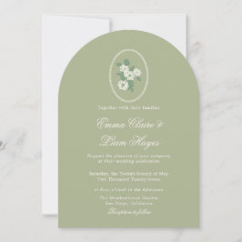 Invitación de boda con arco en verde salvia y chin