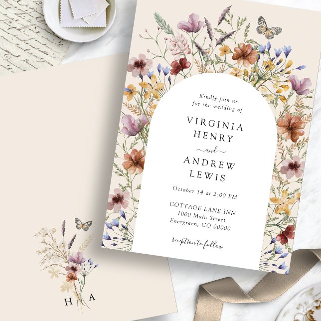 Invitación de boda con arco floral boho (Boho Floral Arch Wedding Invitation
)