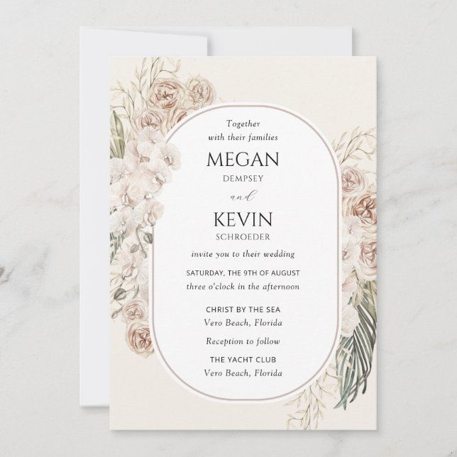 Invitación de Boda con Arco Floral Boho Marfil Ros (Anverso)
