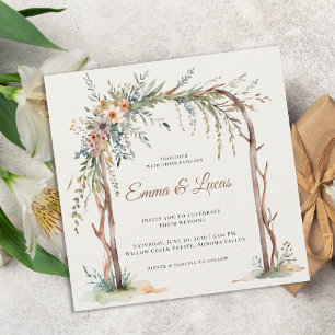 Invitación de boda con arco floral de acuarela rús