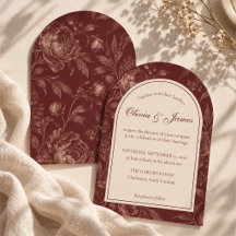 Invitación de boda con arco floral de Borgoña