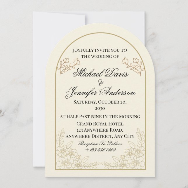Invitación de boda con arco floral elegante (Anverso)