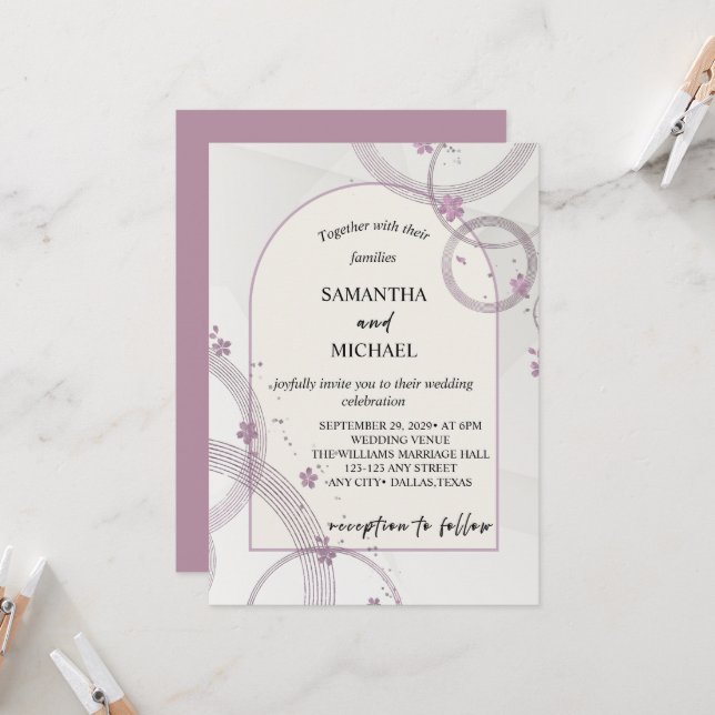 Invitación de boda con arco floral pastel elegante (Anverso/Reverso In Situ)
