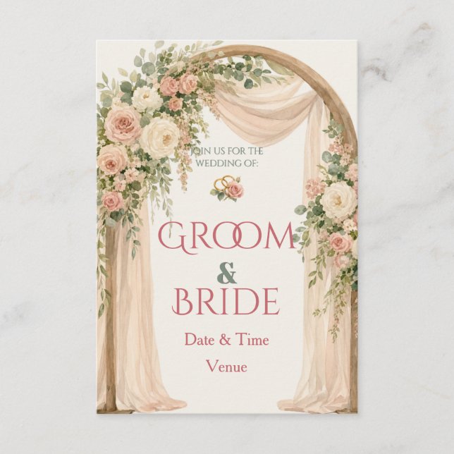 Invitación de boda con arco floral romántico (Anverso)