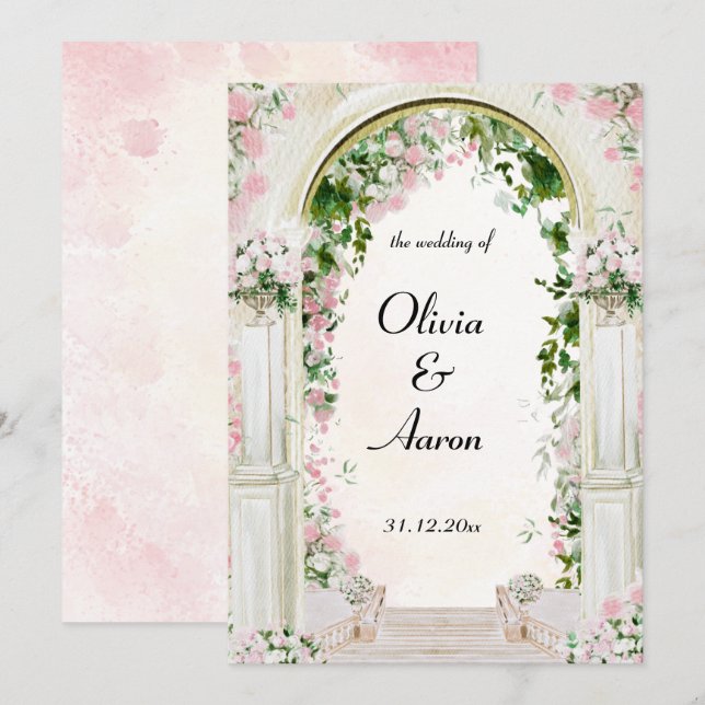 Invitación de Boda con Arco Floral Romántico (Anverso / Reverso)