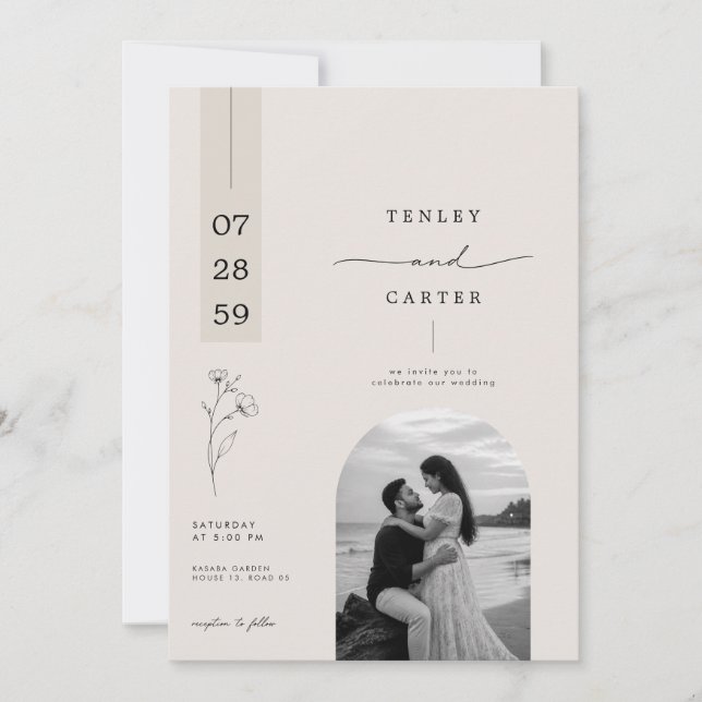 Invitación de boda con arco floral romántico. (Anverso)