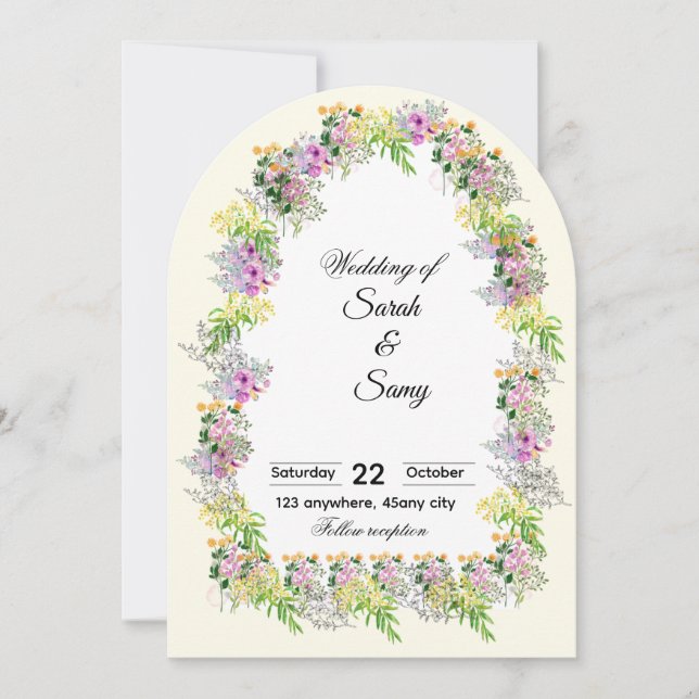 Invitación de boda con arco floral rosa (Anverso)