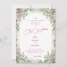 Invitación de boda con arco floral rosa polvorient