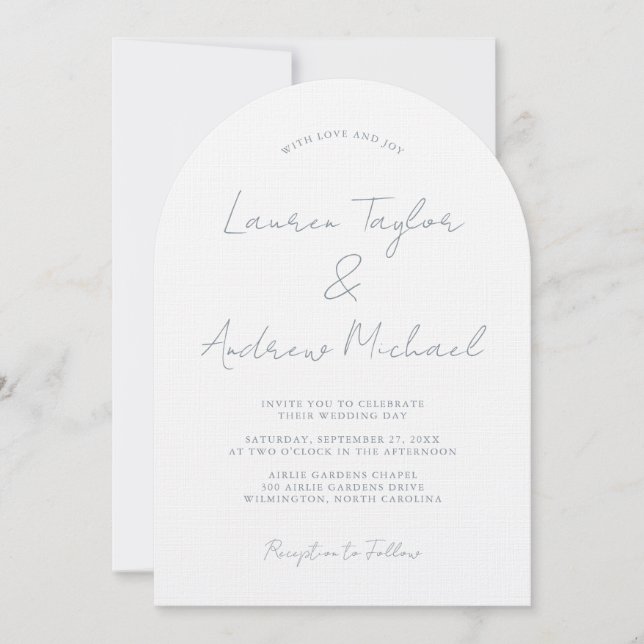 Invitación de boda con arco moderno romántico azul (Anverso)