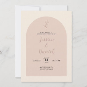 Invitación de boda con arco rosa y arte de línea d