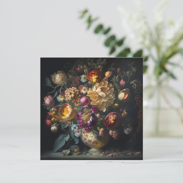 Invitación de Boda con Arreglo Floral de Primavera (Anverso de pie)