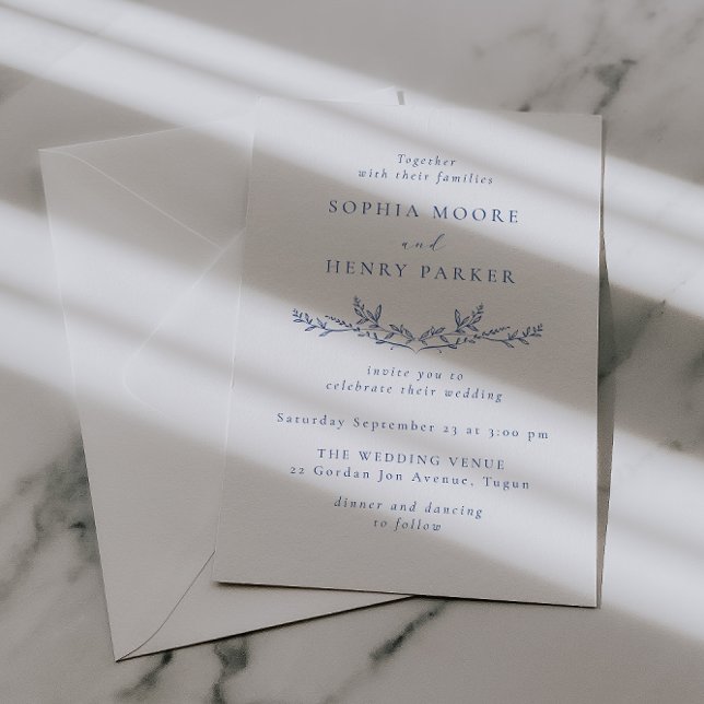 Invitación de boda con arte de línea azul elegante (Subido por el creador)