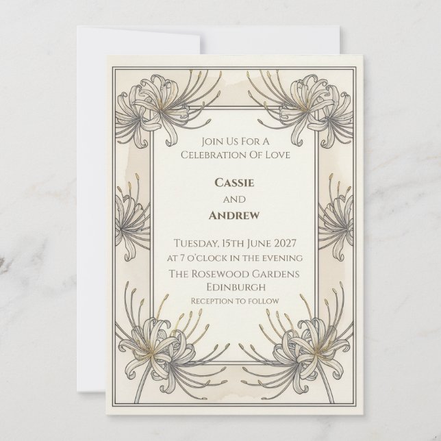 Invitación de boda con arte de línea botánica marf (Anverso)